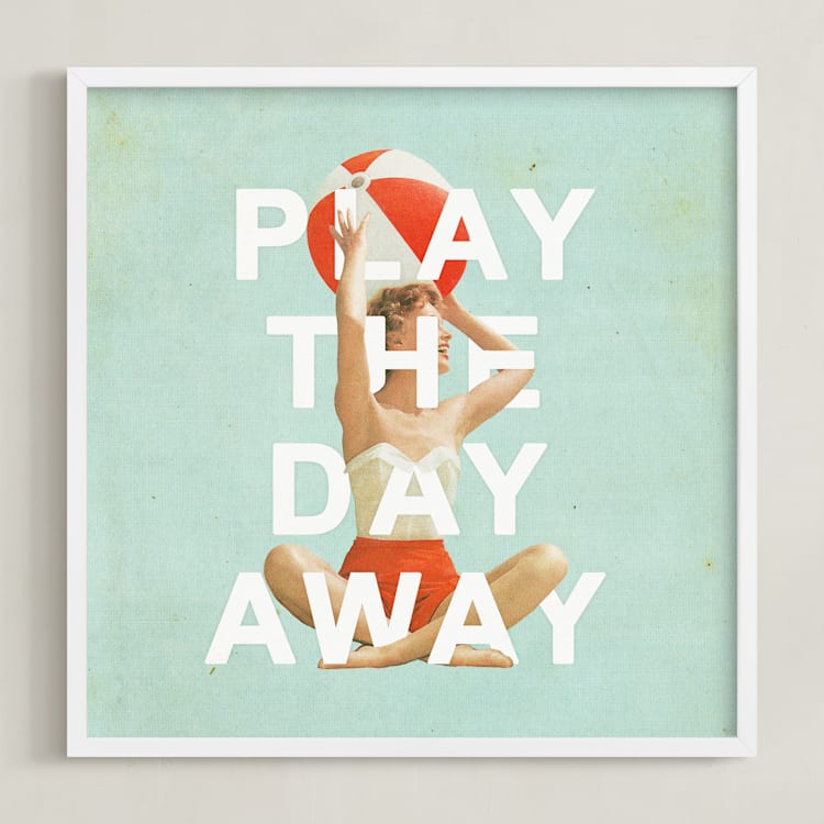 "Play The Day Away" - Art Print in Antique Teal by Heather Landis - Framed
