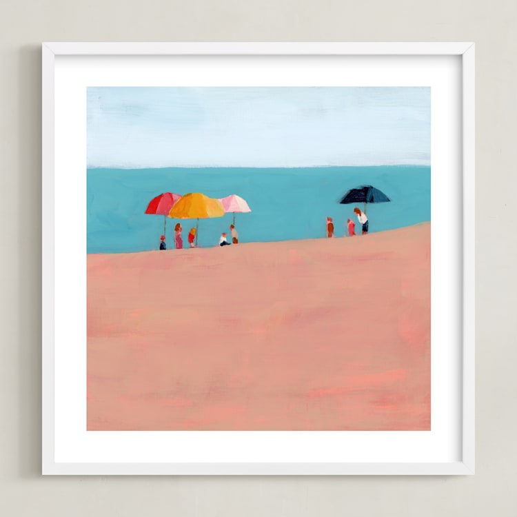 "Beach Umbrellas" - Art Print in Turquoise by Lindsay Megahed - Framed