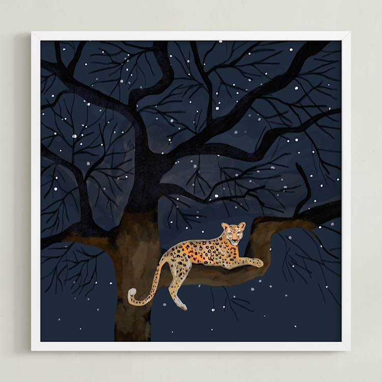 "starry sky leopard" - Art Print in navy by Cass Loh - Framed