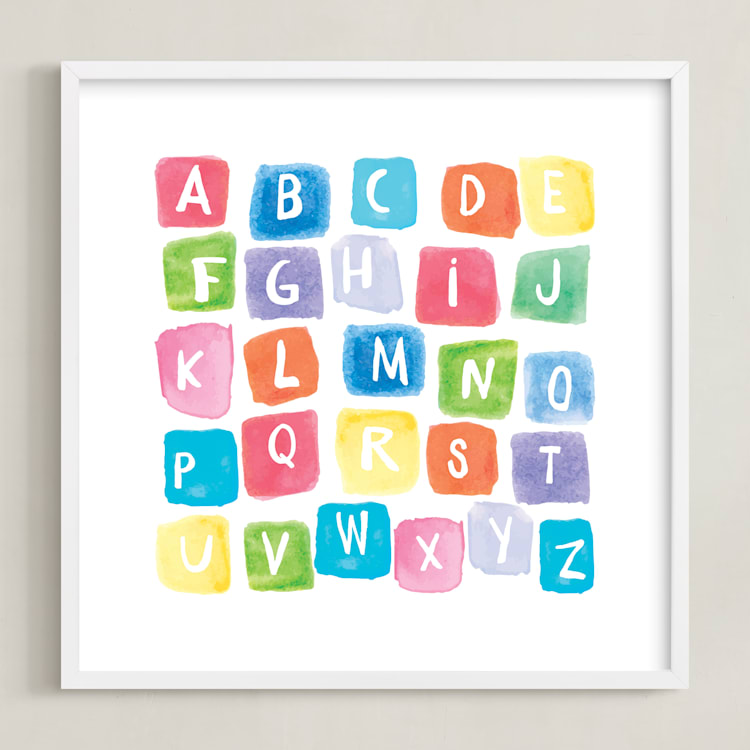"ABC squares" - Art Print in Primary Red by Amy Hall - Framed