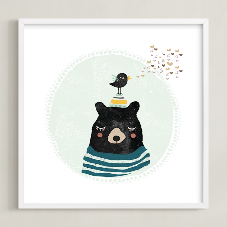 "Friendly Bear" - Art Print in Multi by Hannah Williams - Framed