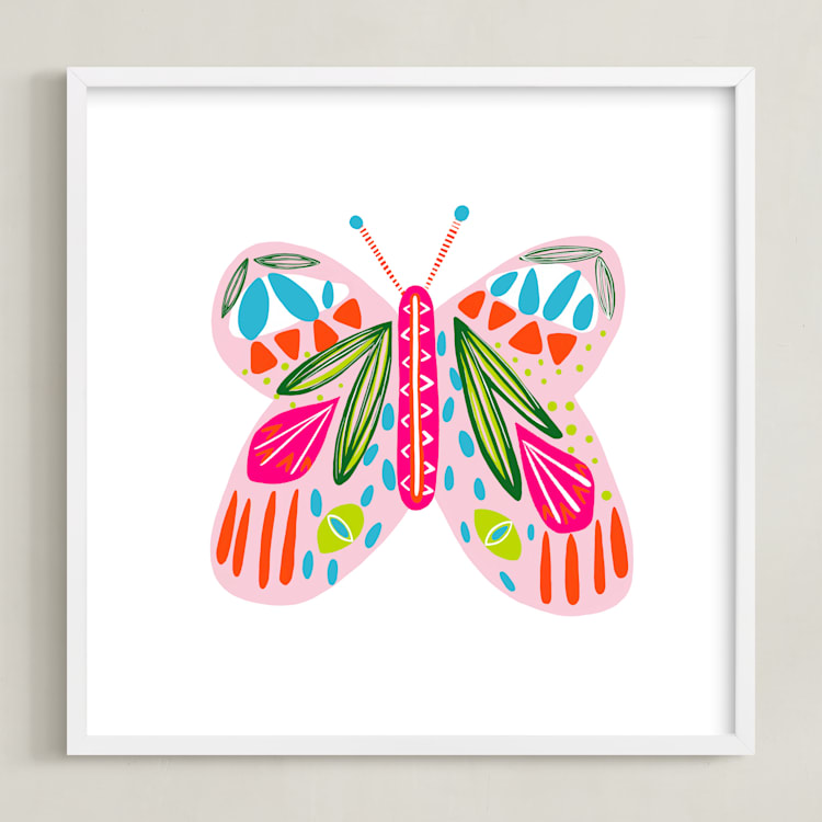 "A Butterfly" - Art Print in Cotton Candy PInk by Lauren Semmer - Framed