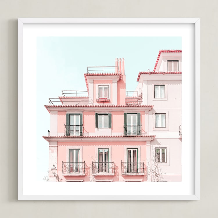 "Pastel Pink House" - Art Print in Peach by Heather Loriece - Framed
