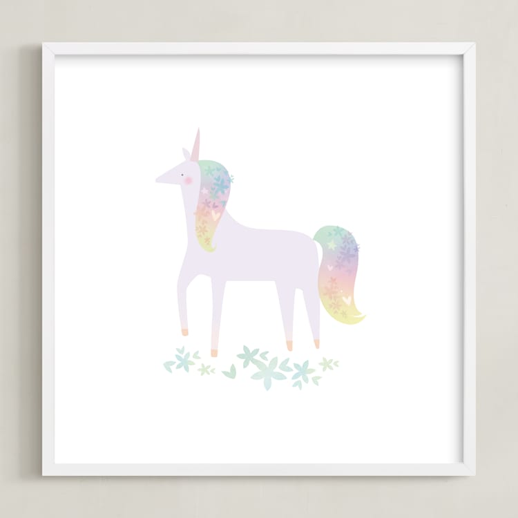 "Unicorn Magic" - Art Print in Marshmallow by lori jacobs wemple - Framed