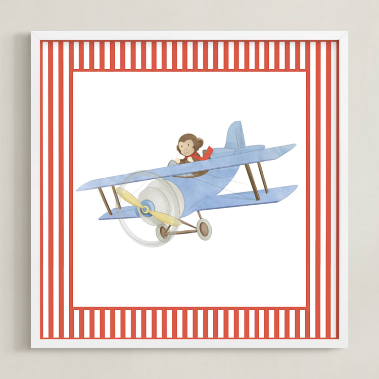 "Safari Planes 2" - Art Print in Red by Krisztian Hollo - Framed