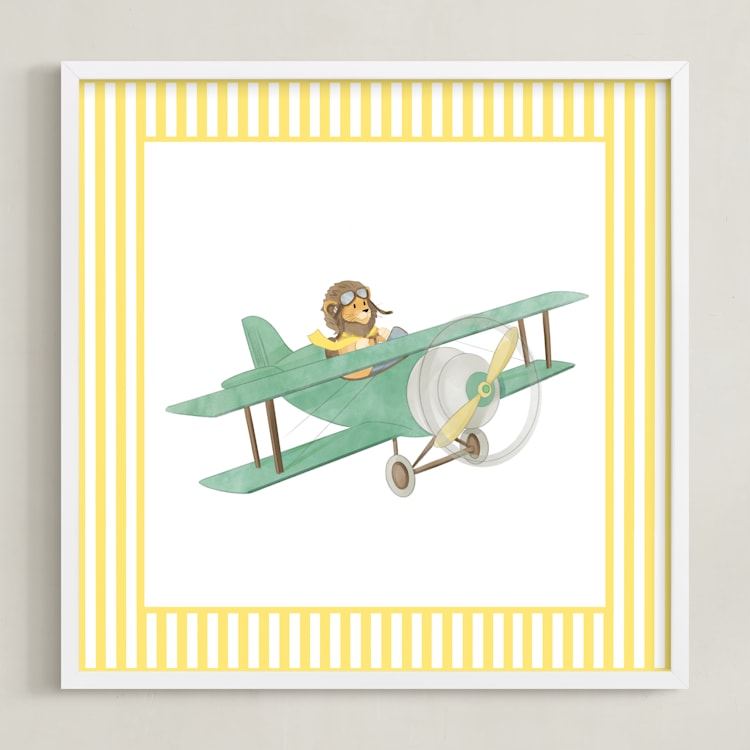 "Safari Planes 3" - Art Print in Yellow by Krisztian Hollo - Framed