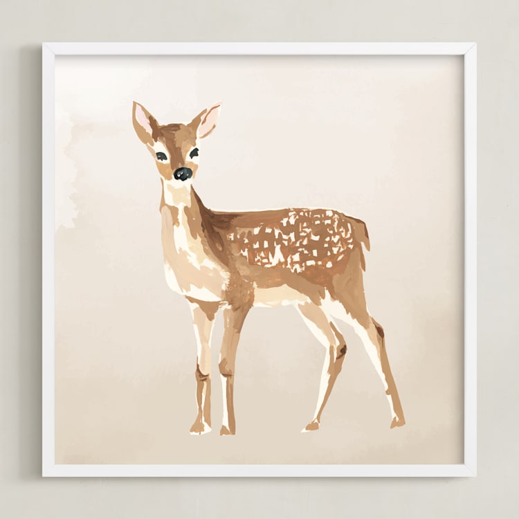 "Enchanted Deer 2" - Art Print in Sand by Teju Reval - Framed