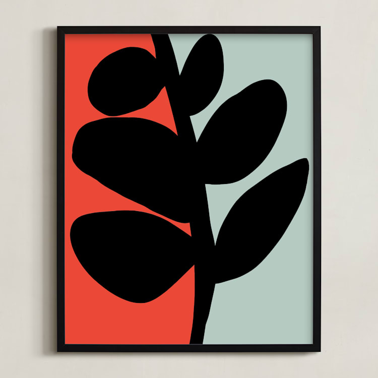 "Modern Black Stem" - Art Print in Red Coral by Deborah Velasquez - Framed