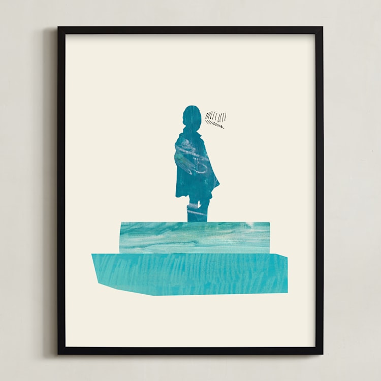 "View of the Water" - Art Print in Soft Calm by Field and Sky - Framed