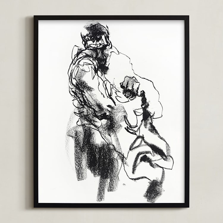 "Drawing 469 - Draped Figure" - Art Print in Bottom of Well Black by Derek overfield - Framed
