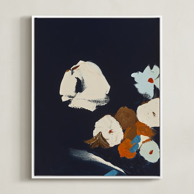 "Abstract Botanical Navy Shadows #2" - Art Print in dark navy blue by Caryn Owen - Framed Canvas