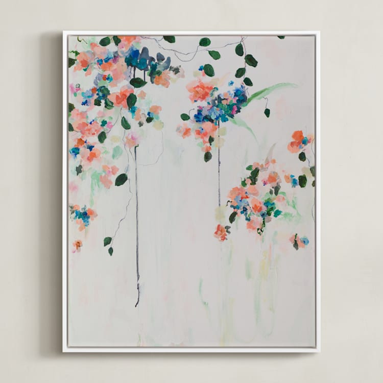 "Cascade" - Art Print in Coral by Sonal Nathwani - Framed Canvas