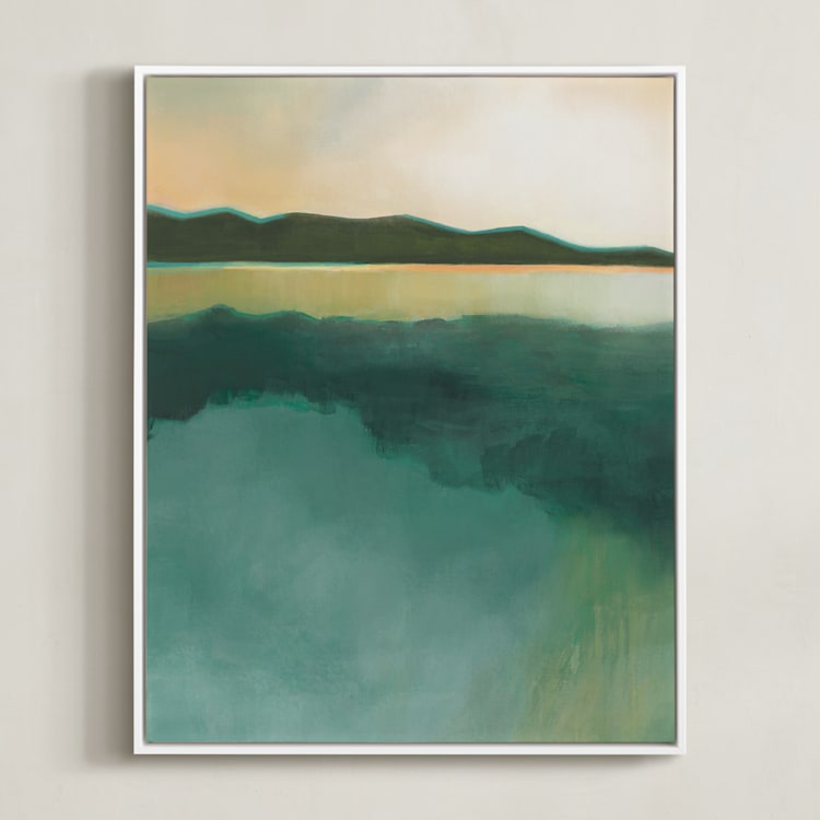 "Tranquil Harbor" - Art Print in Tranquil Green by AlisonJerry - Framed Canvas