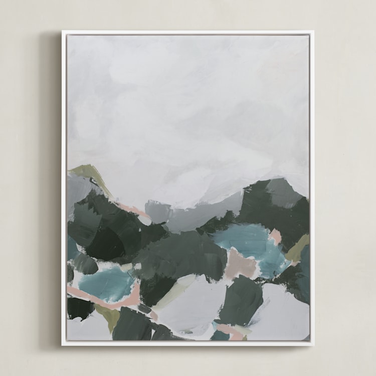 "In the Distance" - Art Print in Aqua by Melanie Severin - Framed Canvas