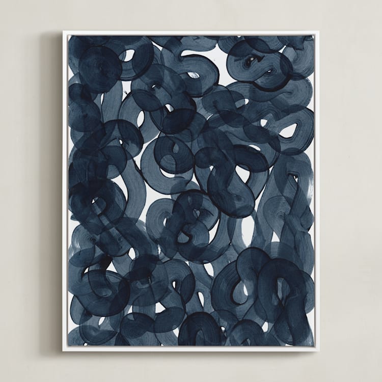 "Indigo Ink" - Art Print in Indigo by Erin McCluskey Wheeler - Framed Canvas