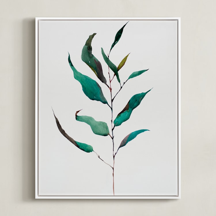 "Eucalyptus Foliage" - Art Print in Eucalyptus Green by jinseikou - Framed Canvas