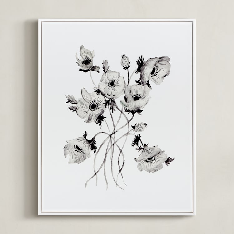 "Greyscale Poppies" - Art Print in greyscale by Shannon Kirsten - Framed Canvas