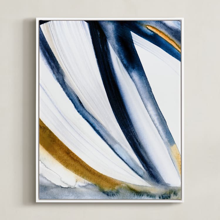 "Modern Stripes" - Art Print in Indigo Ochre by Mary Gaspar - Framed Canvas