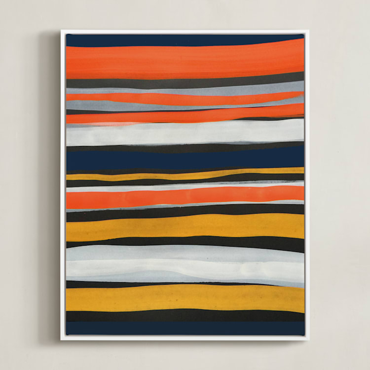 "Bands of Sun, Sand and Sky" - Art Print in Sunflower Yellow by Deborah Velasquez - Framed Canvas