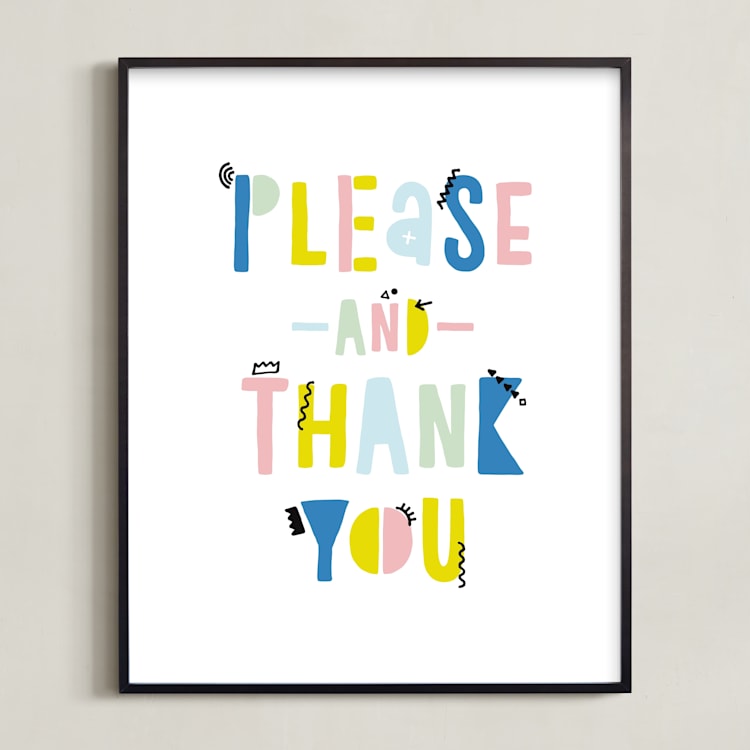 "Please and Thank You" - Art Print in Lake Blue by Erika Firm - Framed