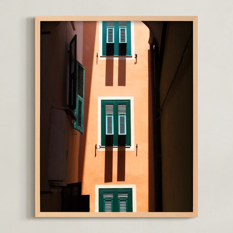 "Shutters" - Art Print in Orange & Green by Paul Berthelot - Framed