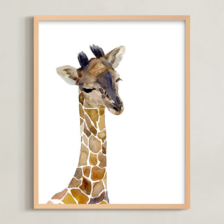 "Baby Animal Friends: Giraffe" - Art Print in Brown Giraffe Spots by Jieun K Rasband - Framed
