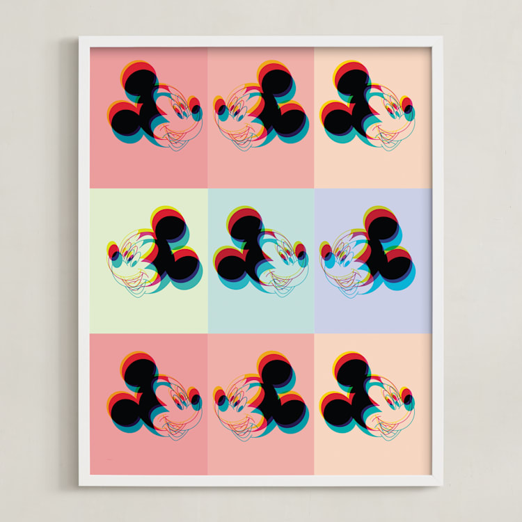 "3D Mickey Mouse" - Art Print in Sherbet by Emanuela Carratoni - Framed