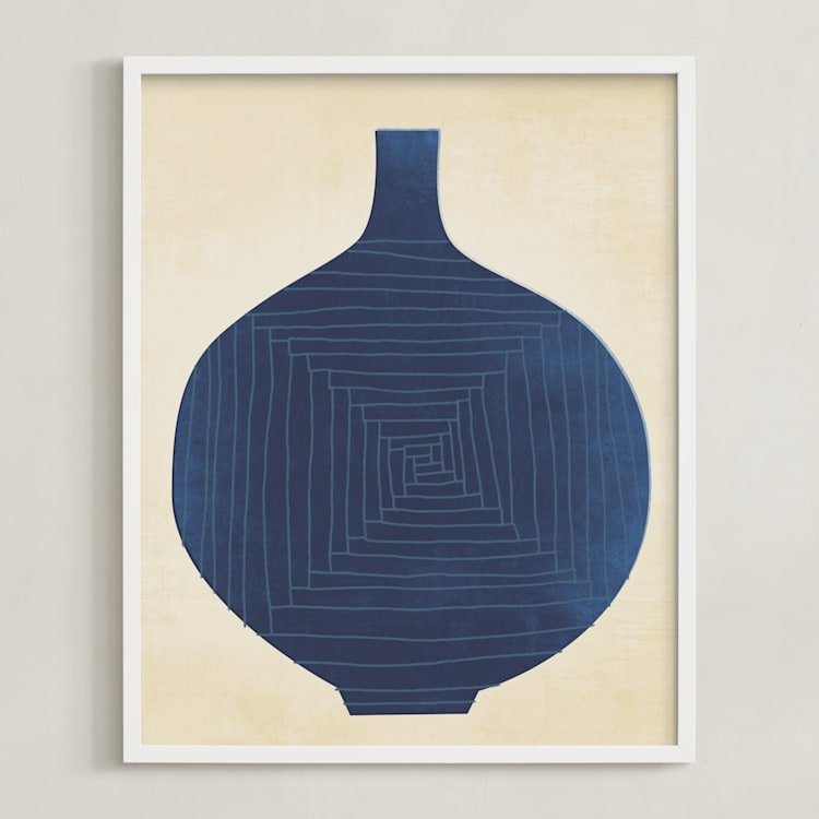 "Vase Study in Blue" - Art Print in Midnight Blue by Jayne Alfieri - Framed