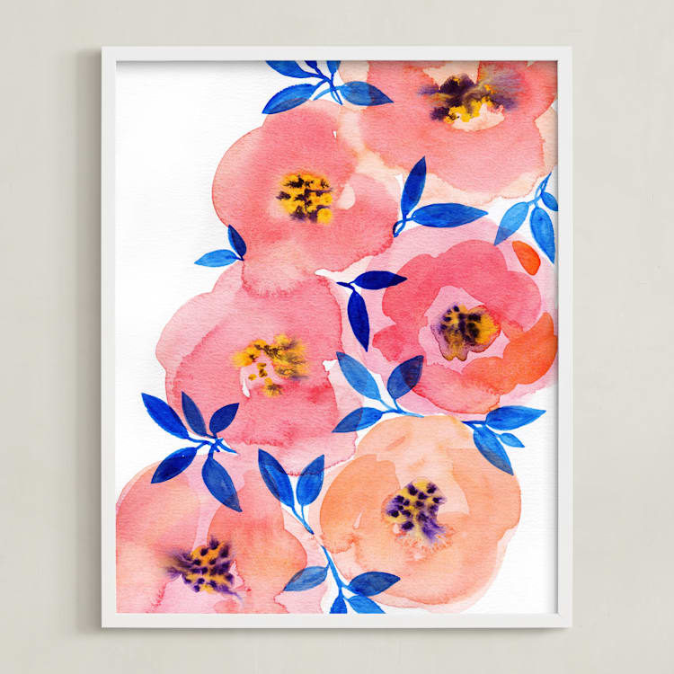 "Tenderness" - Art Print in Salmon pink by Alexandra Dzh - Framed