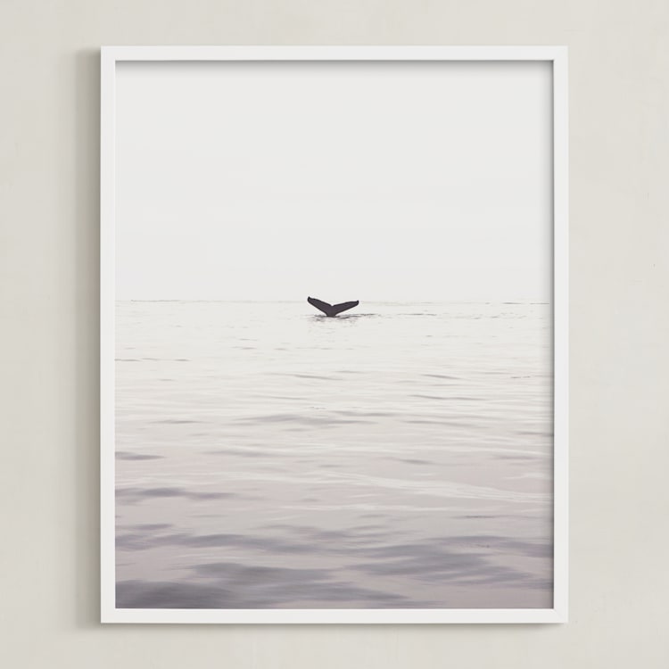 "A Humpback Tale" - Art Print in Ocean Grey by Joelle Segal - Framed