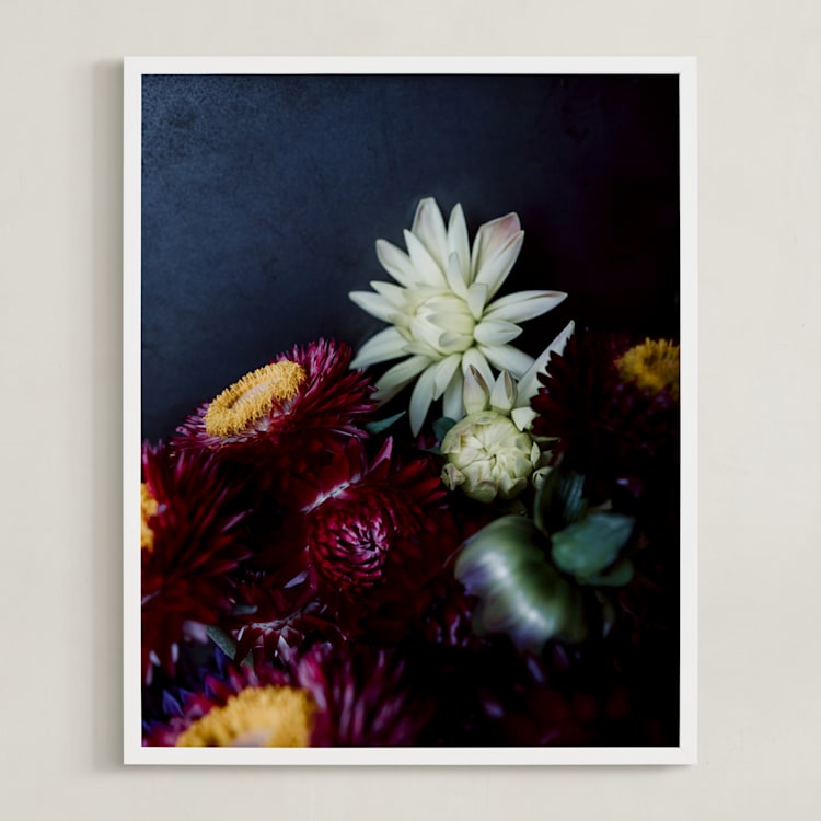 "Dark Fall Flowers" - Art Print in dark denim by Katie Buckman - Framed