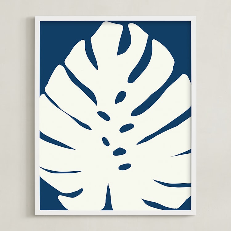"Botanical on Indigo" - Art Print in Indigo Blue by Deborah Velasquez - Framed