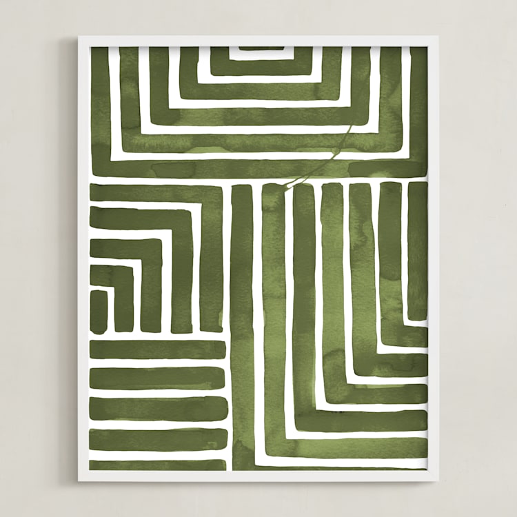 "Hard & Soft" - Art Print in Moss by Kristine Sarley - Framed