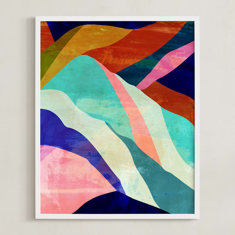 "Mountain landscape II" - Art Print in rainbow blue by Mojca Dolinar - Framed