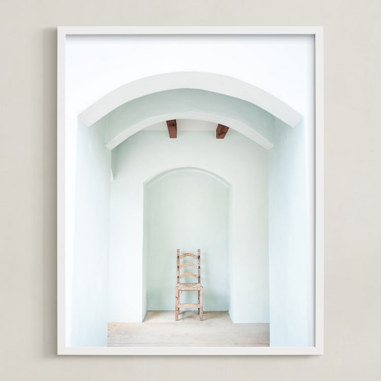 "Seated in Greece" - Art Print in Hint of Blue by Kaitie Bryant - Framed
