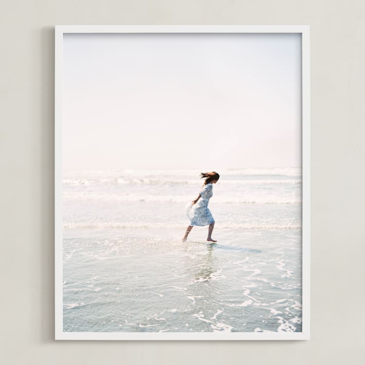 "Dreams + Waves" - Art Print in Ocean Neutral by Jenni Kupelian - Framed