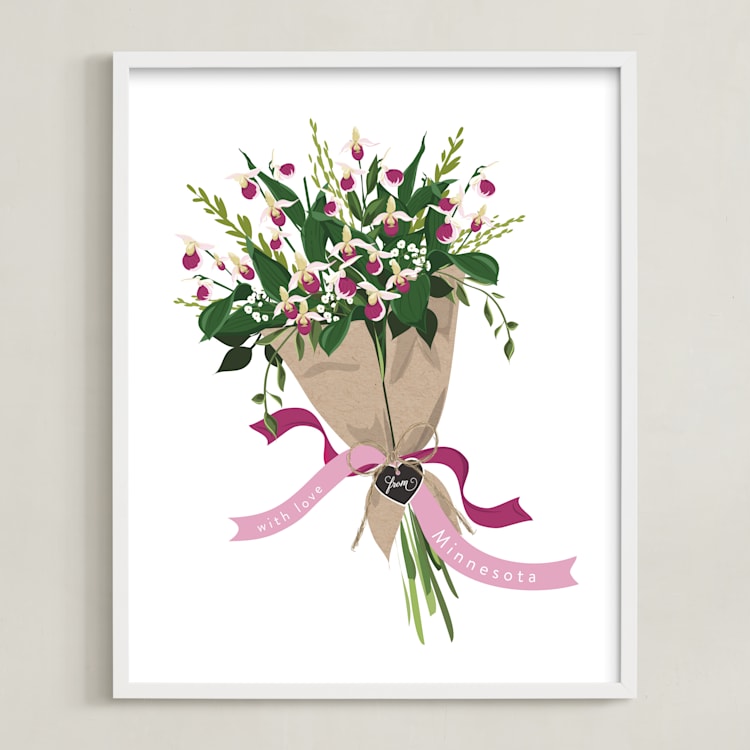 "Minnesota Lady's Slipper Bouquet" - Art Print in Soft pink by Susan Moyal - Framed