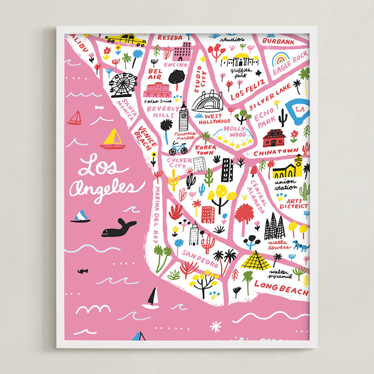 "I Love Los Angeles" - Art Print in Cotton Candy by Jordan Sondler - Framed