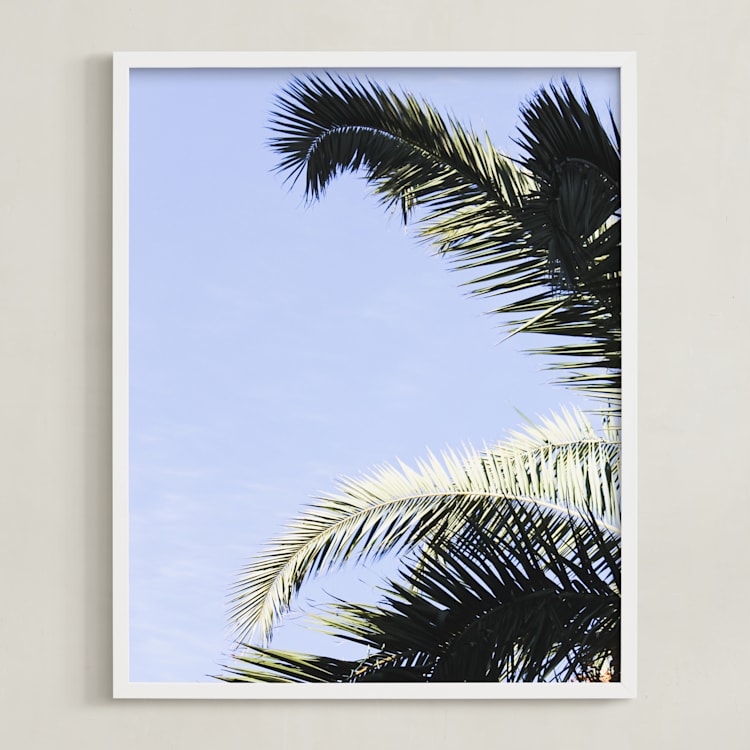 "Palm I" - Art Print in Sky Blue by Annie Montgomery - Framed