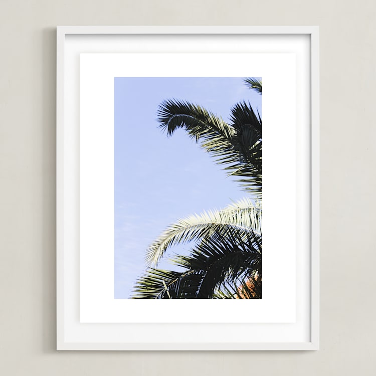 "Palm I" - Art Print in Sky Blue by Annie Montgomery - Framed