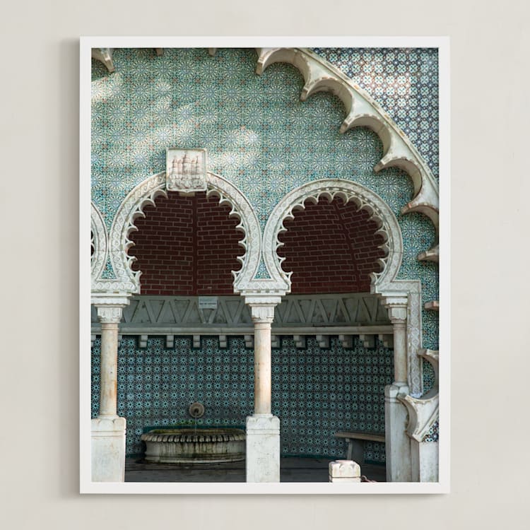 "Fonte Mourisca" - Art Print in Teal by Heather Deffense - Framed