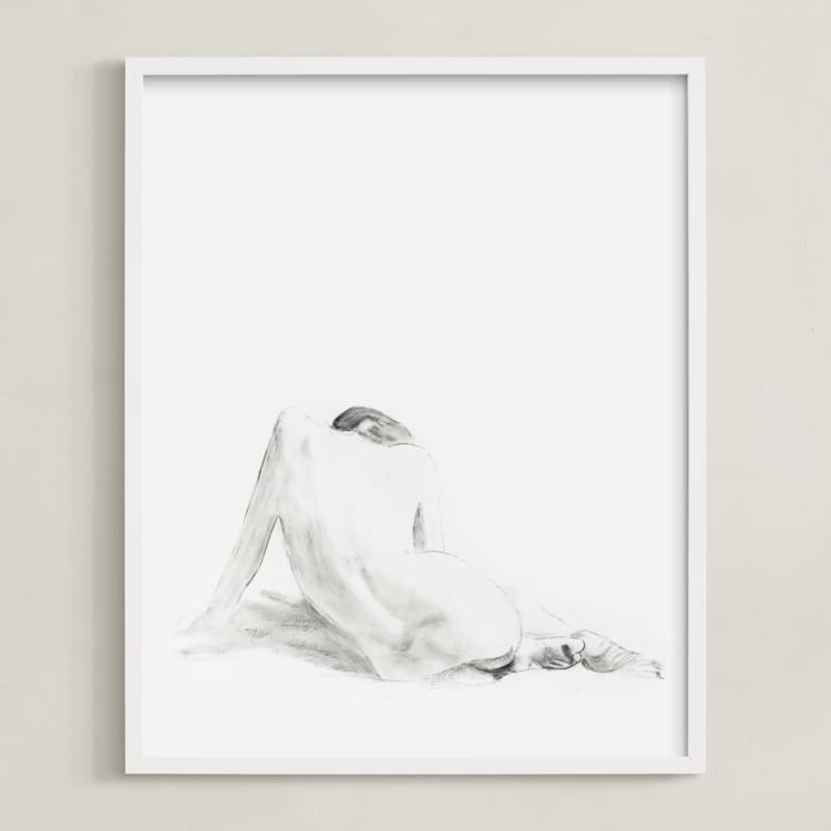 "Nude Study" - Art Print in original charcoal by Ramnik Velji - Framed