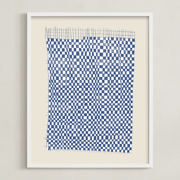 "Checkerboard Weaving" - Art Print in Midnight Blue by Jayne Alfieri - Framed