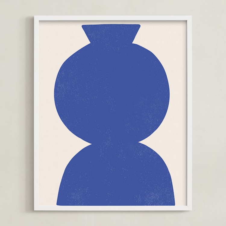 "Ceramic Vase Still Life" - Art Print in Brave Blue by Roseanne Kenny - Framed