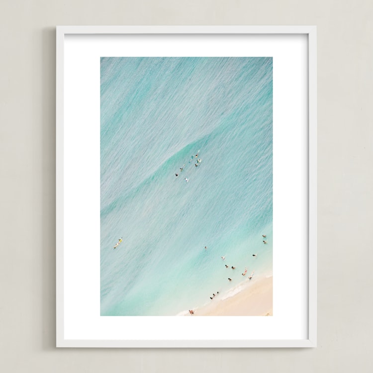 "Tiny Swimmers" - Art Print in Aqua Blue by Irene Suchocki - Framed