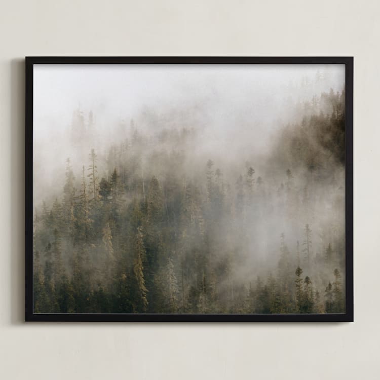 "Pacific North Fog" - Art Print in Forest Green by 1885 Atelier - Framed