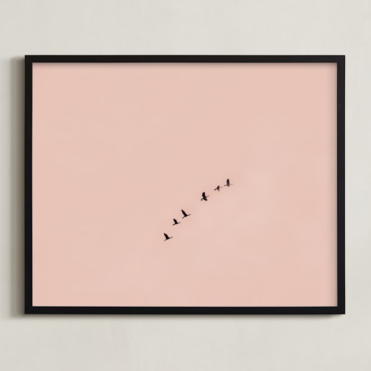 "Birds in Flight" - Art Print in Blush by Kaitie Bryant - Framed