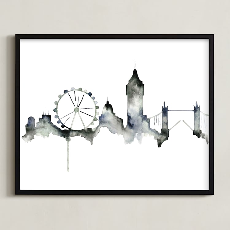 "London Skyline" - Art Print in Shades of Grey by Kelsey McNatt - Framed