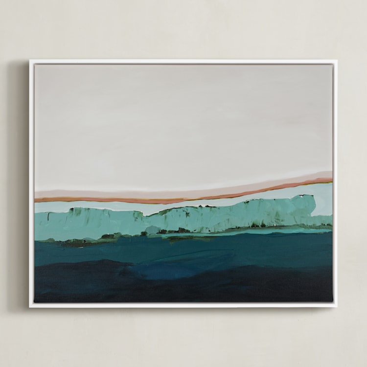 "Coastal Bluff" - Art Print in turquoise blue by Caryn Owen - Framed Canvas