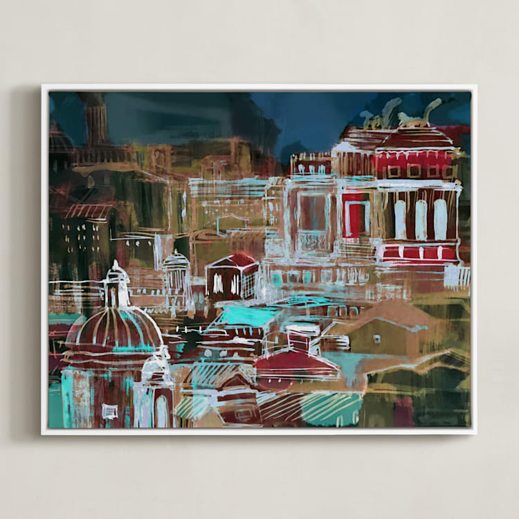 "Venice at night" - Art Print in Blue and Earth colors by Oana Prints - Framed Canvas
